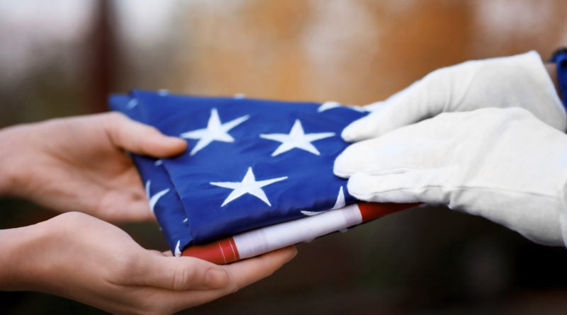 folding american flag at funeral